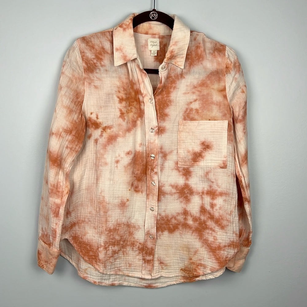 Roan + Ryan long sleeve button down tie dye 100% cotton top size XS